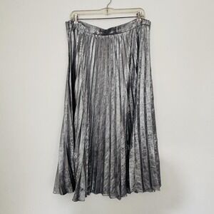 GAP Skirt Womens 14 Silver‎ Pleated Midi Metallic Party Shiny Chrome